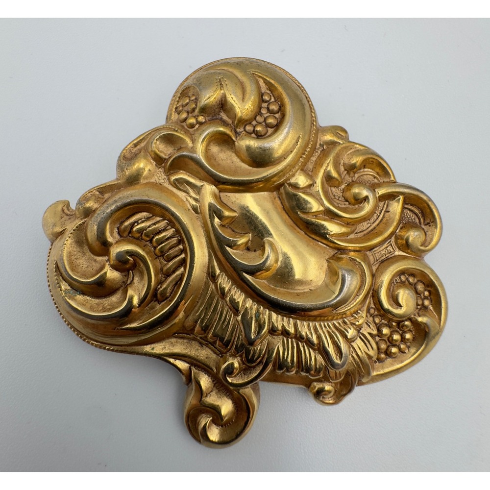 Vintage Gold Tone Ornate Scroll Grape Brooch Pin 2" Lightweight Costume Jewelry